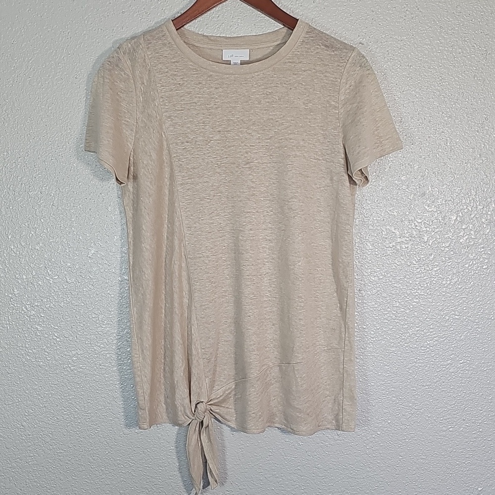 J. Jill Beige Short Sleeve Top with Knot Detai.